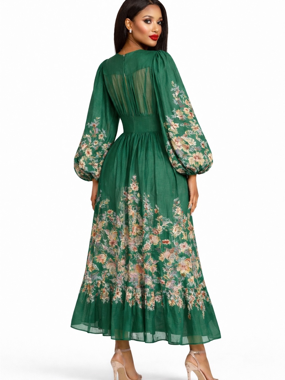 ZIMMERMANN RHIANNON PLUNGE MAXI DRESS GREEN MULTI PAISLEY SIZE 3 | M-L - Picture 2 of 13